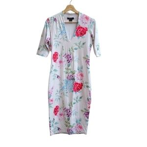 Joe & Elle Floral Print T-shirt Dress, White with Multicolor Flowers, Size Small